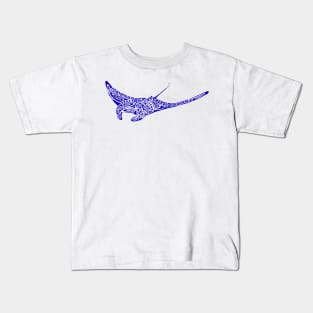 Manta ray ultramarine blue tattoo pale gray background Kids T-Shirt